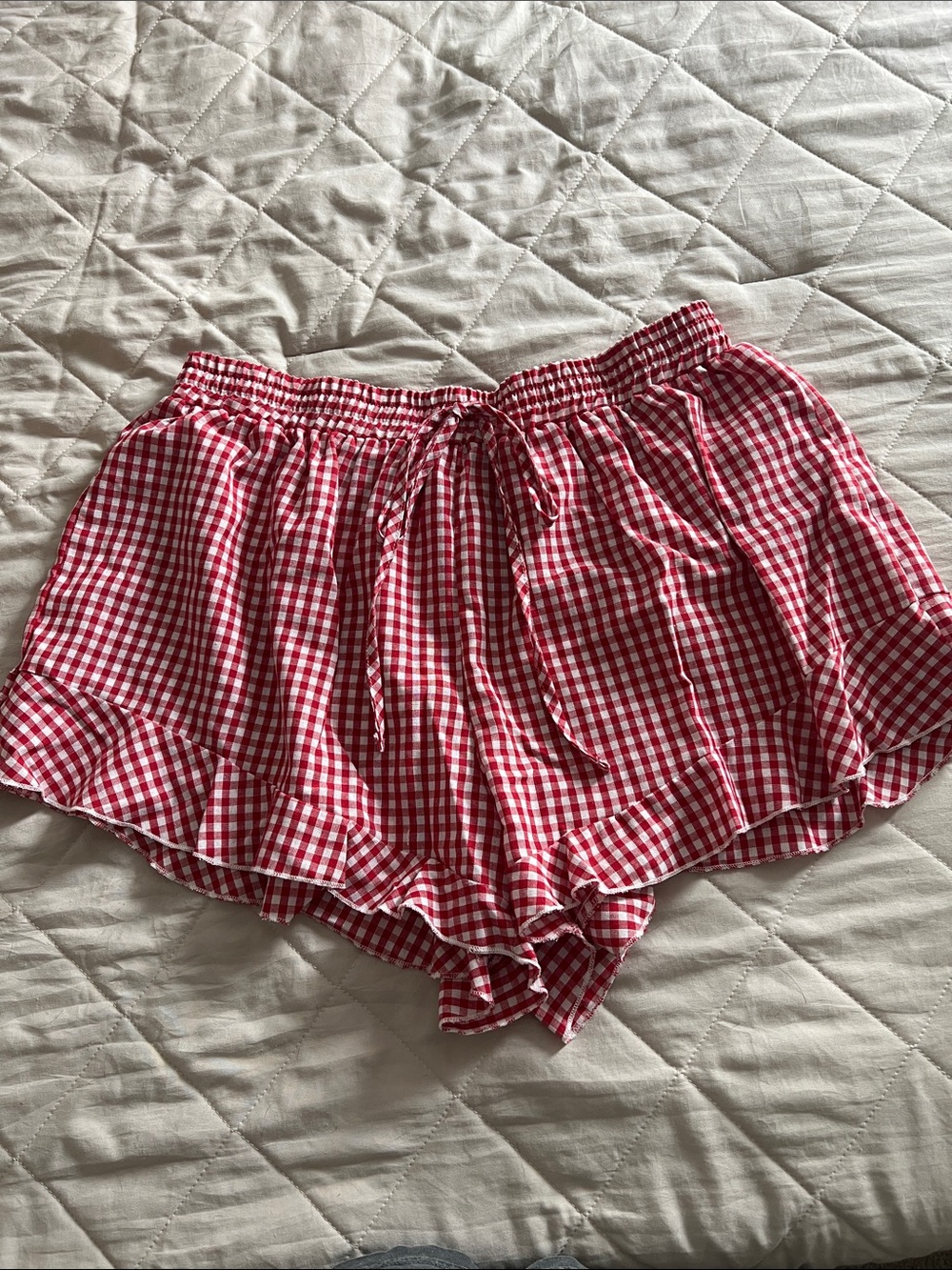 SHEIN Red White Gingham High Waist Shorts